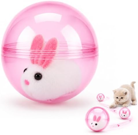Automatic Rolling Ball Hamster, Self-Rolling Interactive Cat Ball, Hamsters Running Exercise Balls - Interactive Plush Toys, Hands-Free Play for Indoor Cats, Small Dogs Chasing (Pink, Rabbit)