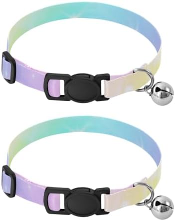 Gradient Rainbow Breakaway Cat Collars with Bell 2 Pack Cat Collar Adjustable 10.6 to 17.1 Inches
