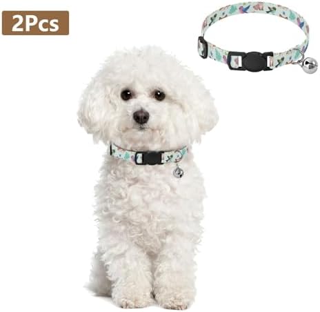 Cute Woodland Animals Bear Dog Collar with Bell 2 Pack Small Dog Collar Adjustable 10.6 to 17.1 Inches
