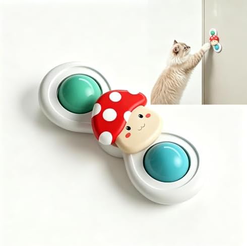 Suction Cup Cat Toy, Interactive Suction Cup Window Spinner Toys, Wall Mount Spinning Cat Toy for Indoor Cats, Durable Interactive Pet Toy, Mushroom