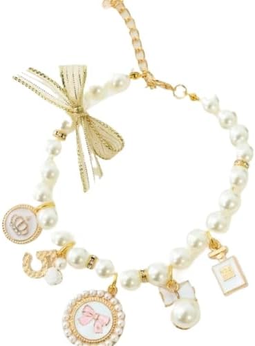 Ribbon Bow Pearl Pet Necklace,Multi Decor Charms Adjustable Collar Kittens