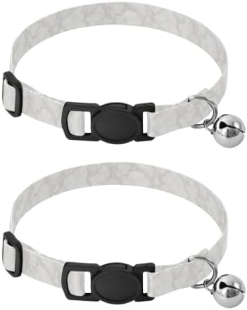 White Marble Grey Cat Bell Collar 2 Pack Kitten Collar Adjustable 10.6 to 17.1 Inches
