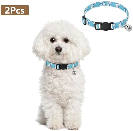 Cute Snowmen Blue Hats Kitten Collars 2 Pack Lightweight Small Dog Collar Adjustable Length 10.6" to 17.1"