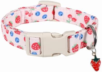 Small Dog Collar, Cute Dog Collar for Puppy, Extra Small & Small Dogs, Strawberry Blueberry Collar for Girl Female Dogs, XS