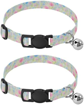 Watercolor Field Flowers Cat Collar 2 Pack Adjustable Pet Collar Adjustable Length 10.6" to 17.1"