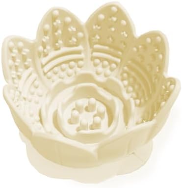 Dog Lick Bowl,Anxiety Relief Slow Feeder Dog Lick Mat Treat Dispenser, Non-Slip Licking Bowl Enrichment Toys for Small Medium Breeds Dogs (Beige, 12x12x7.6CM)