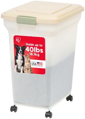 IRIS USA Dog Food Storage Container, Up to 40lbs, Almond/Pearl, Made in USA