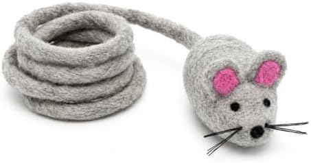 Glaciart One Felt Mouse Cat Toy – Soft Fuzzy Enrichment 100% Natural Wool - Interactive Catnip Play Cat Toy Set - Safe for Pets, Non-AZO Colored Dyes - 42” Long