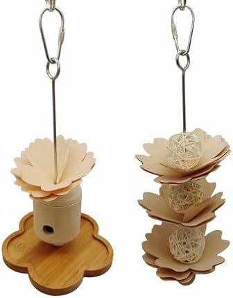 Bird Foraging Toy Set, Bamboo Feeding Station with Flower Treat Dispenser, Stainless Steel Skewers, Wood Construction, 9x5.5x2 Inches, for Small and Medium Parrots