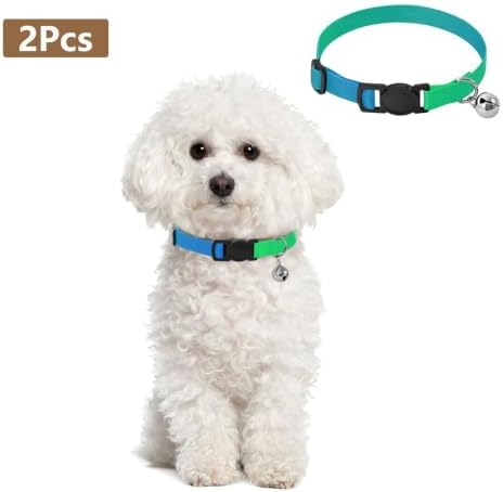 Blue Green Gradient Soft Cat Collar, 2 Pack Dog Collar with Bell