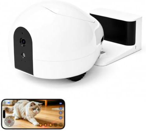 Pet Camera Robot with Treat Dispenser & Laser, Moving Cat Robot Camera for Dogs and Cats with Two-Way Audio, App Remote Control, Auto Recharge, Night Vision