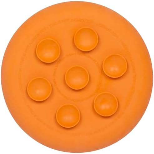 New LickiMat UFO Orange - Bathing, Shower & Grooming Distractor. Natural Rubber Large Soother Licking Nubs Treats. Unique Food and Dribble Catcher Design. Slow Feeder Dog Bowl