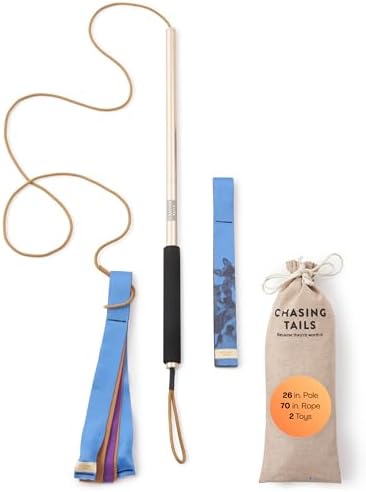 Chasing Tails Flirt Pole for Small Dogs - 26 Inch with 70 Inch Rope and Two Toys -Interactive Play Equipment for Small and Medium Breeds - Durable and Fun Exercise Tool for Active Pets