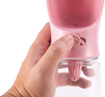 Dog Water Bottle with Food Treat Container 2 in 1, Travel Puppy Water Bowl, Portable Pet Dispenser, Dog Stuff Accessories Items, Puppy Essentials Necessities for Walking On The Go (Pink, 600ML)