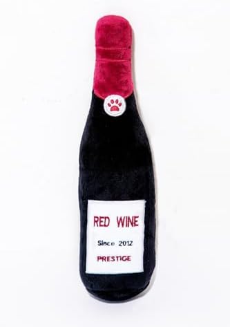 Glow Pups Plush Dog Toy with Squeaker, Durable & Adorable Red Wine Bottle Dog Toy, Engaging & Interactive, Machine Washable, Comforting Toy Dogs - Red