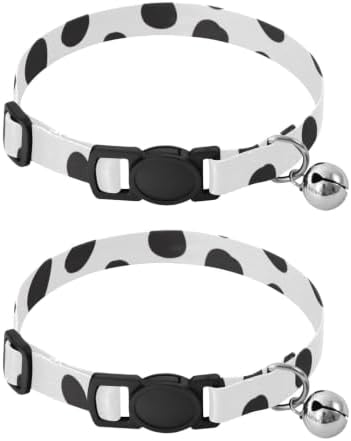 Black and White Polka Dots Kitten Collar with Bell 2 Pack Small Dog Collar Adjustable 10.6 to 17.1 Inches