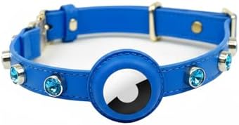 Upgraded AirTag Dog & Cat Collar - Adjustable Diamond-Studded Leather Dog Collar with Quick-Release Buckle | Luxurious Jewelry Accessory for Small, Medium, and Large Dogs & Cats (XL (16"-22"))