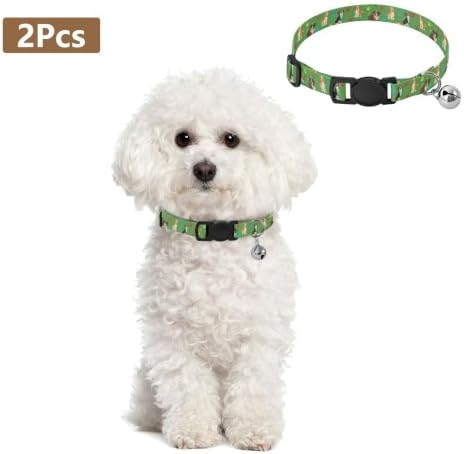 Dogs Colorful Paw Prints Green Cat Collars 2 Pack Pet Collars for Cats Adjustable Length 10.6" to 17.1"