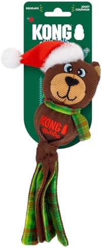 KONG Holiday Wubba Reindeer/Bear Small 2 Pack – Durable Interactive Tug & Toss Dog Toy