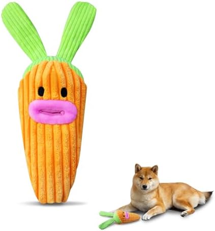 Andiker Dog Squeaky Toy, Cute Cabbage Shaped Detachable Puppy Plush Toy with Food-Leaking Design, Squeaker & Crinkle Paper, Interactive Dog Toy for Teething Chewing Playing (Orange)