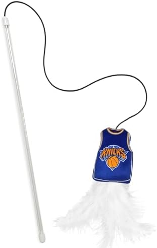 NBA NEW YORK Knicks Team Jersey Wand with CAT NIP, Cat Toy Jersey Shaped Plush Teaser Toy for Cats & Kittens - Interactive Pet Toy for Play & Exercise