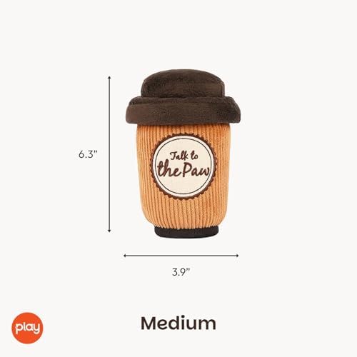 P.L.A.Y. Cute Plush Dog Toys - Coffee Shop Food Themed Durable Squeaker Chew Toy for Medium & Large Dogs - Machine Washable, Recycled Materials (Pup Cup Cafe Doggo's Java, Medium)
