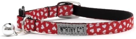 THE WORTHY DOG Summer Patterns, Breakaway Cat Collar, with Bell, Red