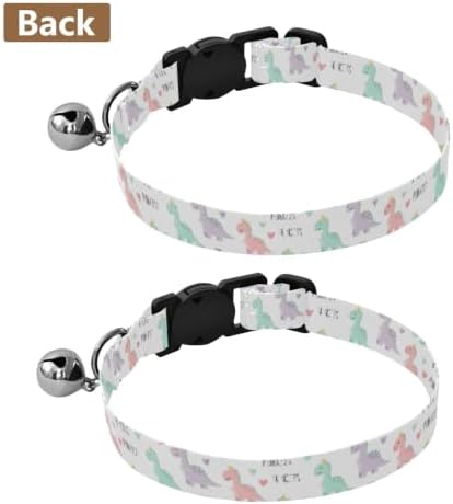 Cute Pastel Dinosaurs Collars for Puppies, 2 Pack Bell Collar for Small Dogs