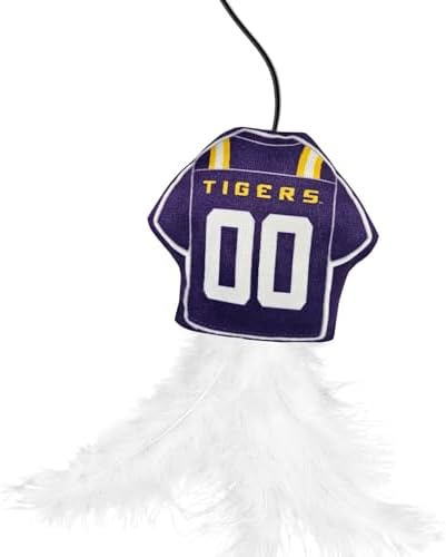 Pets First NCAA Louisiana State University Team Jersey Wand with CAT N, Cat Toy Jersey Shaped Plush Teaser Toy for Cats & Kittens - Interactive Pet Toy for Play & Exercise