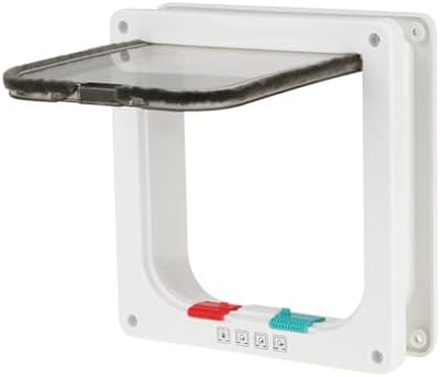 L 4-Way Lockable Pet Door for Cats and Small Dogs, DIY Install, Weatherproof Double Flap, White Plastic