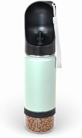 Mon Chateau 14oz Portable Dog Water Bottle with 4 oz Snack Storage, Double Walled Stainless Steel Body, Leak-Proof, Dishwasher Safe Pet Travel Bottle for Dogs, Cats & Outdoor Use, Mint Green