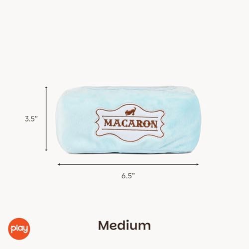 P.L.A.Y. Cute Plush Dog Toys - Coffee Shop Food Themed Durable Squeaker Chew Toy for Medium & Large Dogs - Machine Washable, Recycled Materials (Pup Cup Cafe Mutt-a-rons, Medium)