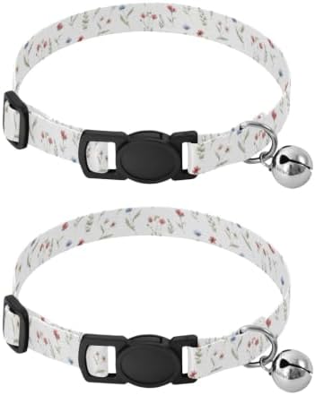 Meadow Flowers White Cats Collar 2 Pack Dog Collars for Small Dogs Adjustable 10.6 to 17.1 Inches