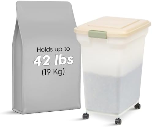 IRIS USA Dog Food Storage Container, Up to 40lbs, Almond/Pearl, Made in USA