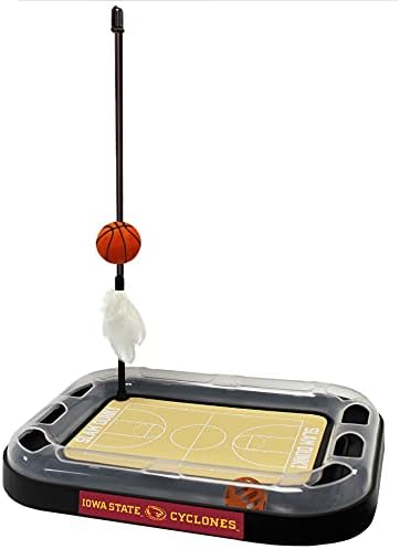 CATS SCRATCHER NCAA Iowa State Basketball Court CAT Scratcher Toy with Catnip Filled Plush Basketball Toy & Feather Cat Toy Hanging, with Jingle Bell Interactive Ball Cat Chasing 5-in-1 Kitty Toy