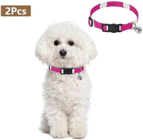 Hot Pink Polka Dot Kitten Bell Collar 2 Pack Kitten Collars Adjustable Length 10.6" to 17.1"