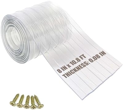 Dog Door Replacement Flap 8'' x 10.8' Clear PVC Doggie Flaps Customizable Plastic Vinyl Strips Thermal Insulation Thickness 0.08 in with Screws for DIY Doggie or Cat House