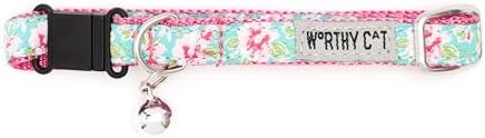 THE WORTHY DOG Graphic Pattern, Breakaway Cat Collar, with Bell, Teal