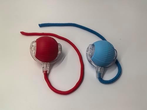 Interactive Cat Toys Ball for Indoor Cats, Automatic Self-Rolling, Motion-Activated, Bird Chirping Cats Dogs Ball Toy with Elastic Mesh Tail, Cat Enrichment Toys for Indoor Cats (Red+Blue)
