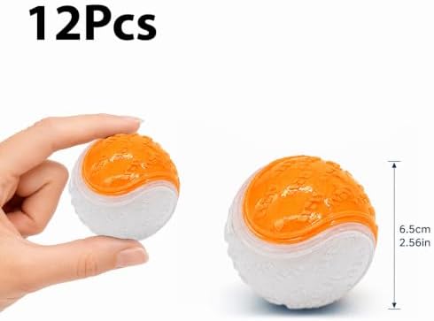12-Pack Glow in The Dark Dog Balls, Indestructible Rubber Chew Toys for Puppy Training and Night Play, Interactive Fetch Balls for Small Medium Breeds (6.5cm, Assorted Colors)