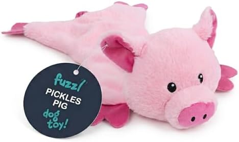 Fuzzl Pickles Pig Crinkle & Squeak Dog Toy – No Mess Minimal Stuffing Plush Puppy Toy – Interactive Soft Dog Squeaky Toy for Small to Medium Dogs – Durable Shaking, Tossing & Cuddling Toy