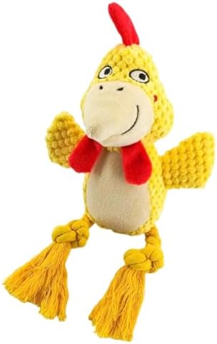 Plush Squeaky Knot Dog Toys, Interactive Chew Toys (Yellow Chicken)