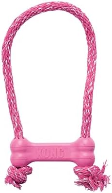 KONG Puppy Goodie Bone with Rope, Natural Rubber, for XS Puppies, Pink
