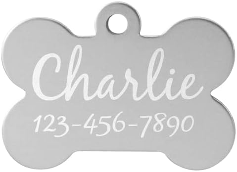 Signature Custom Laser Engraved Anodized Aluminum Pet ID Tags (Silver, Bone 1 1/2" x 1")