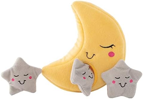 ZippyPaws Burrow- Interactive Dog & Puppy Toys for Boredom, Stimulating Pet Products to Keep Them Busy, Hide & Seek Plush Dog Puzzles, Enrichment Squeaky Toy, for Small & Medium Dogs- Moon and Stars