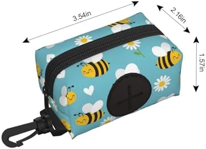 Dog Poop Bag Holder for Leash Pet Waste Dispenser With Clip for Puppy Walking Accessories, Travel, Camping (Yellow Bee Cute Flower Daisy Sky Blue)