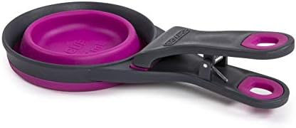 Dexas Popware for Pets Collapsible Klip Scoop, 3-in-1 Pet Food Scoop, Measuring Cup and Bag Clip, 1 Cup Capacity, Fuchsia