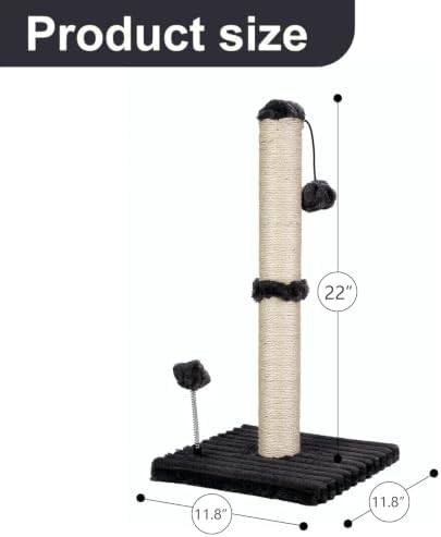 MECOOL Cat Scratching Post Premium Basics Kitten Scratcher Sisal Scratch Posts with Hanging Ball 22in for Kittens or Smaller Cats (22 inches for Kitten,Charcoal Gray)