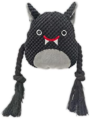Black Bat Squeaky Plush Dog Chew Toy, 10.6 in Rope Crinkle Toy