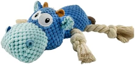 Large Dog Toy - Blue Cow Squeaky Dog Toys for Large Dogs, Medium and Small Dogs. Durable with Pineapple Plush Fabric, Rope Legs, Hidden Seams, Reinforced Stress Points, Embroidered Eyes